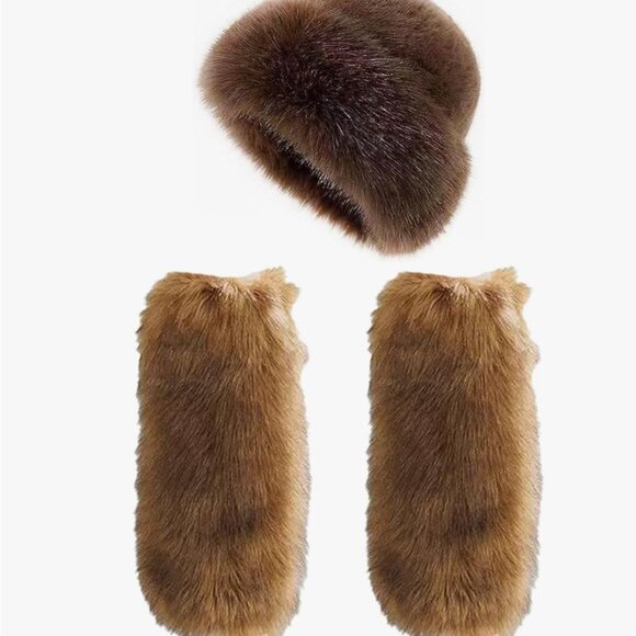 Fluffy Soft Boot Cuffs Covers + Faux Fur Furry Bucket Hat main image 5
